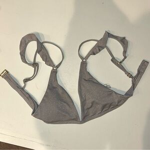 L space xs silver sparkle bikini top